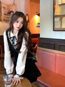 Autumn 2025 New Style Womens Slimming A-Line Dress Fake Two-Piece SchoolGirl Style Versatile Long Sleeve Casual Fit Dress