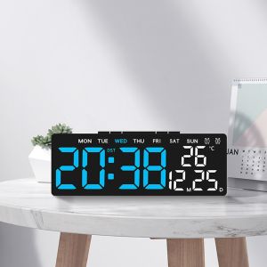 Digital Alarm Clock Temperature Date and Week Display Desktop Table Clock Electronic LED Alarm Clocks Brightness Adjustable