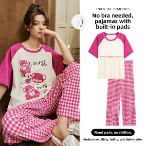 miiow | Cat Lady Sleepwear Womens Summer Short Sleeve Long Pants Cute Outfit Home Clothes Set Breathable Moisture Wicking Lightweight