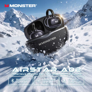 Monster | Monster Airstar A02 OWS Ear Clip Earphones 360° Stereo Wireless Bluetooth 6.0 Headphone IPX4 Waterproof TWS Sports EarBuds