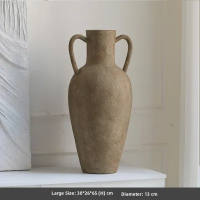 Large Ceramic Floor Vase Rustic Natural Style Living Room Decorative Flower Pot Thick Clay Tall Jar Home Decoration Accessories
