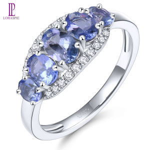 Lohaspie Jewelry Genuine 1.5 Carats Solid Sterling Silver 925 Ring Natural Tanzanite Aquamarine Chrome Diopside Ring 925 Silver Ring With Stone Tanzanite Ring For Women Jewelry