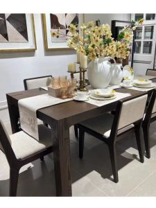 American Style Solid Wood Harbor Modern Casual Rectangle Red Oak Dining Table And Chairs Furniture Simple Home Decor