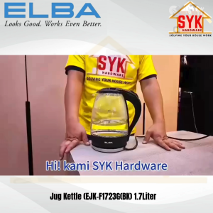 SYK ELBA Jug Kettle (EJK-F1723G(BK) Stainless Steel Glass Body With LED Electric Light Kettle - 1.7Liter