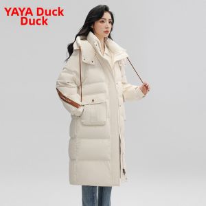 YAYA | Autumn Winter New Duck Down Coat Women Long Hooded Warm