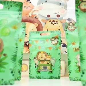 GeeParty 10pcs Jungle Animal Candy Bag Stand Up Pouch Chip Bag for Safari Theme Birthday Party Decor