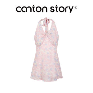 Cantonstory | Áo Halter Đính Hoa Quây Hở Lưng Dáng Ôm Mùa Hè