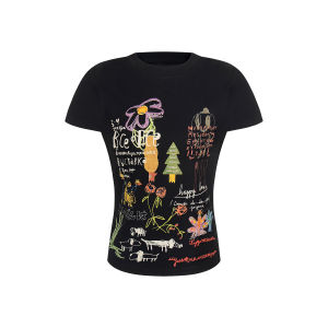 Original Hand-Drawn Graffiti Short Sleeve Womens T-Shirt Slimming Loose Casual Shoulder-Length Cotton round Neck Summer Top