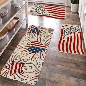 VIKAMA Flag Star Heart Kitchen Carpet Anti Slip Floor Mat Retro Patriotic Independence Day Floor Mat Home Decoration