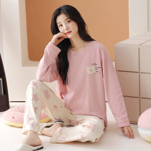 Womens Pure Cotton Sleepwear Long Sleeve Home Clothes Set Spring Autumn Style Sweet Cute Outfit Cotton Pajamas for Sleeping