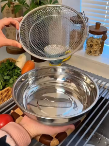 1 Set Stainless Steel Oil Strainer Pan with Fine Mesh Basket Frying Grilling Grease Filter Penapis Minyak