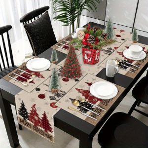 Bộ Khăn Trải Bàn Giáng Sinh Kiểu Mỹ VIKAMA Chống Thấm Chống Trơn Chất Liệu Vải Lanh Dùng Cho Nhà Bếp Bàn Ăn Tiệc Tùng