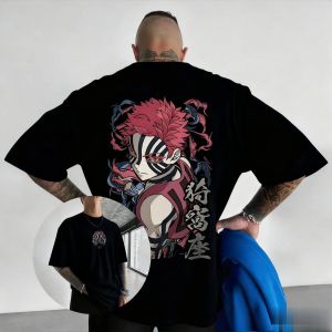 Bandai | Kimetsu No Yaiba Akaza Anime T Shirt Men Women Cotton Short Sleeve Top Demon Slayer Print Casual Streetwear Summer Graphic Tee