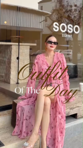 🔖Mirrorsister 50919.1 เสื้อตัวยาวสุดchic ผ้าชีฟองพิมพ์ลายดอกไม้ แขนยาวปลายบาน ทรงพริ้วผูกโบว์ด้านหน้า แมทช์ง่าย