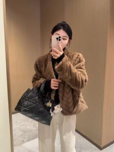 Elegant Short Style Artificial Mink Fur Jacket Compact Size Integrated Leather And Fur Design Environmentally Friendly Coat