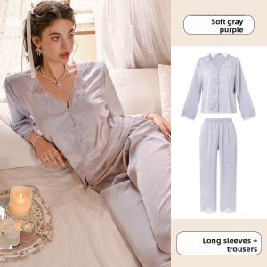 CHENGCHE | Chic & Sensual Spring Summer Long Sleeve Lace Home Wear Set