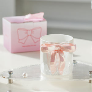 Creative Ceramic Mug with Butterfly Knot Pink Girl Style Adult Beverage Utensils Handmade Craft Pure Color Gift Box Packaging