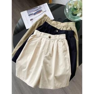 กางเกงขาสั้นทำงานผ้าฝ้ายสไตล์ย้อนยุคสำหรับผู้หญิงในช่วงฤดูร้อน กางเกงขายาวทรงเอเอวสูง ทรงหลวม สวมใส่สบาย