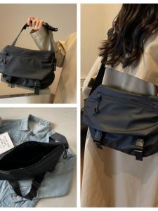 Fashion Messenger Bag One Shoulder Crossbody Multifunctional Fashion Brand College Student Athleisure Dark Black Waterproof Commuter Bag Male