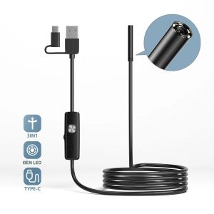 Android Nội Soi 3IN1 Loại C Micro USB 5.5MM 7MM Camera Mini Cho Điện Thoại Thông Minh PC Ống Xe Kiểm Tra Borescope Chống Thấm Nước Với 6 Đèn LED