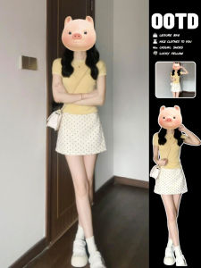 Fashionable Small Womens Dress Set Summer New Arrival High Waist A-Line Skirt Short Sleeve round Neck Pure Color Elegant