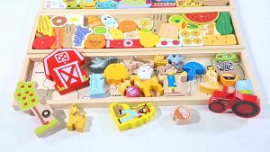 Wooden Letters Puzzle & Stacking Montessori Early Education and Development Toys (Animals Transportation Farm)