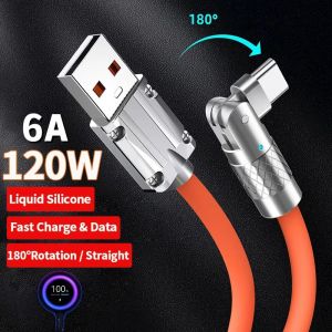 Chơi game 120W 6A 1/2m cáp dữ liệu USB xoay 180 ° Micro USB Type C dây sạc cho Samsung nhanh Huawei Cáp silicon điện thoại thông minh Xiaomi
