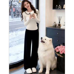 HUOLISI | White Peter Pan Collar Slim Fit Design Sweater