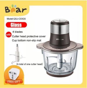 Bear 2L Stainless Steel Meat Grinder Household Double-grade Thick Glass Cooking Machine Chopping Mixer QSJ-C03B2