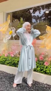 Tsabine - Dalia Outer Long Cardigan Panjang Kondangan Polos Free Tali Muslim Wanita