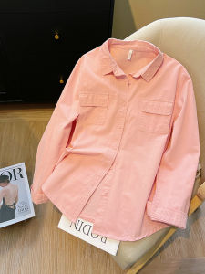 Casual Long Sleeve Cotton Shirt Womens Loose Fit Double Pocket Pure Cotton Breathable Comfortable Korean Style Office Wear