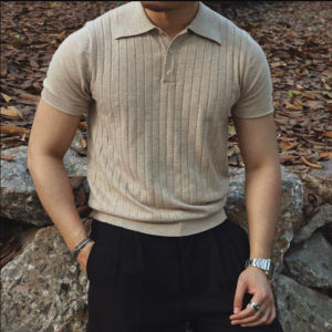 European Style High End Knitted Polo Shirt Mens Trendy Slim Fit Short Sleeve Turn down Collar T-Shirt Business Commuting Ice Silk Knitwear