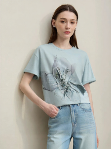 AMII | Round Neck Cool Ceramics Cotton Printed T-shirt
