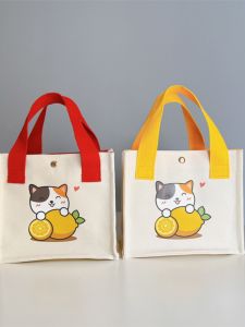 Fashion Canvas Handbag Small Square Bag Lunch Box Bag Handheld Womens Bag Soft Handle Casual Magnetic Buckle Cartoon Pattern