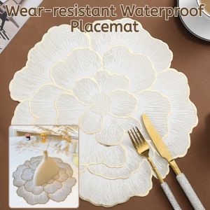 Nordic Peony Placemat Anti Slip Waterproof Meal Mat Soft Easy Clean Potholders Cup Bowl Mat Scandinavianstyle