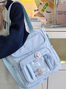 Large Capacity Commuter Tote Bag Canvas Shoulder Bag College Student Style Ins Korean Bag Leisure Casual Crossbody Bag