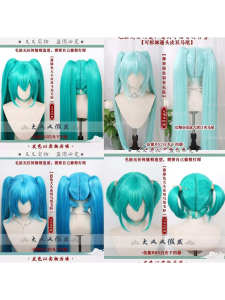 ผมวีเจ้าหญิงมิคุกิสีมินท์เขียวและมิ้นต์ผมปลอมสำหรับการแต่งกายเป็นมิคุกิ พร้อมคลิปหัวแมว สีเขียวชีวิตและเขียวมะนาว