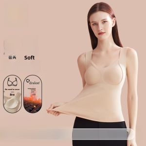 miiow | Thickened Fleece Womens Warm Vest Autumn Winter With Chest Pad Integrated Bra Strap Indoor Wear Underwear V-neck Polyester Fiber