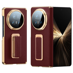 Luxury Leather Shockproof Case for Honor Magic V5 Phone CaseSwivel Wrist Strap HolderBearing ProtectionCamera Cover-White