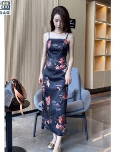 Trendy Womens Midi Dress Slim Fit Printed Fashionable Summer New Arrival National Trend Style Elegant Strapless Gown