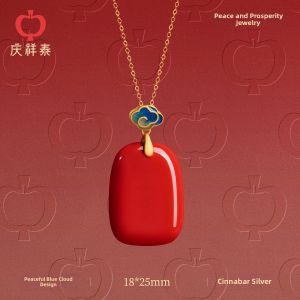 QINGXIANGTAI | Real Cinnabar Safety Pendant Necklace Pure Silver Raw Mineral