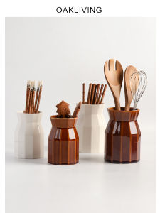 Oakliving Ceramic Dining Set Holder Kitchen Storage Box Dish Drainer Chopsticks Tube Organizer Rack Home Utility Accessory