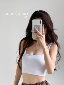Street Style Sleeveless Low Square Collar Vest Womens Spring Summer New Fashion White Versatile Slim Fit Strap Top