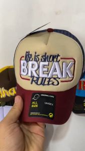 Thans Production Topi Jaring Pria Dewasa Bordir Break Lidah/Visor Pendek Trucker Hat Pria Terlaris