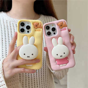 💯【Phone Case】+FREE Shipping 💯 Cute 3D Cartoon Miffy Rabbit Case For iPhone 16 15 14 Plus 13 12 Pro Max Soft Silicone Cover With Holder