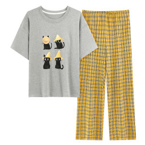 Bộ đồ ngủ MiiOW cho nữ vải cotton thoáng khí dễ thương cổ tròn in hoạt hình