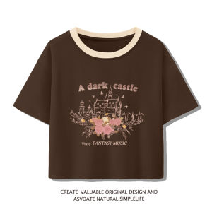 White Short Cotton T-Shirt Womens Loose Fit Summer Slimming Design Korean Style round Neck Print Top Casual Fashion