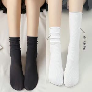 Ice Socks Womens Summer Bunching Socks Womens Summer Thin Tube Socks Summer Black and White Ice Silk Socks Spring & Fall Long Socks
