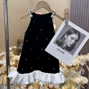 Girls Summer New Style Thin Bead Embellished Blouse Skirt Childrens Dress Heavy Ruffle Edge Small Fragrance Style One-Piece Dress