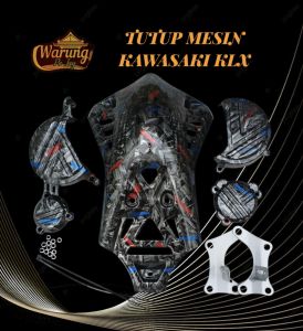 TUTUP MESIN KLX KAWASAKI 150 CARBON CELUP WTP MOTIP BLUERED DTRACKER 150 COVER MESIN KANAN DAN KIRI